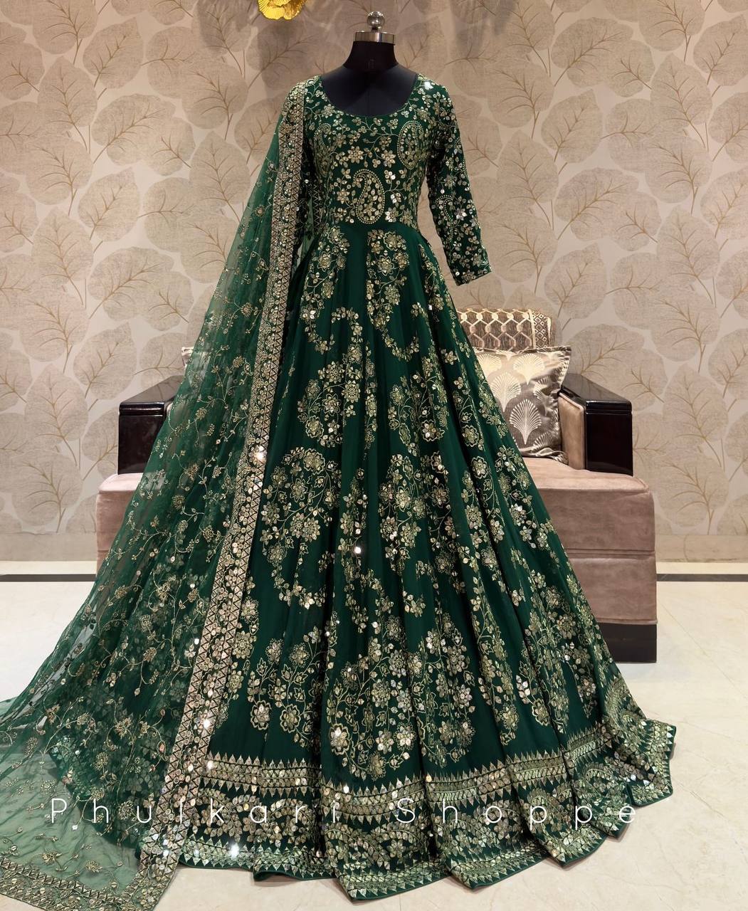 Chinon Silk Charm Gown Pant & Dupatta Set Fully Stitched and Ready to Wear