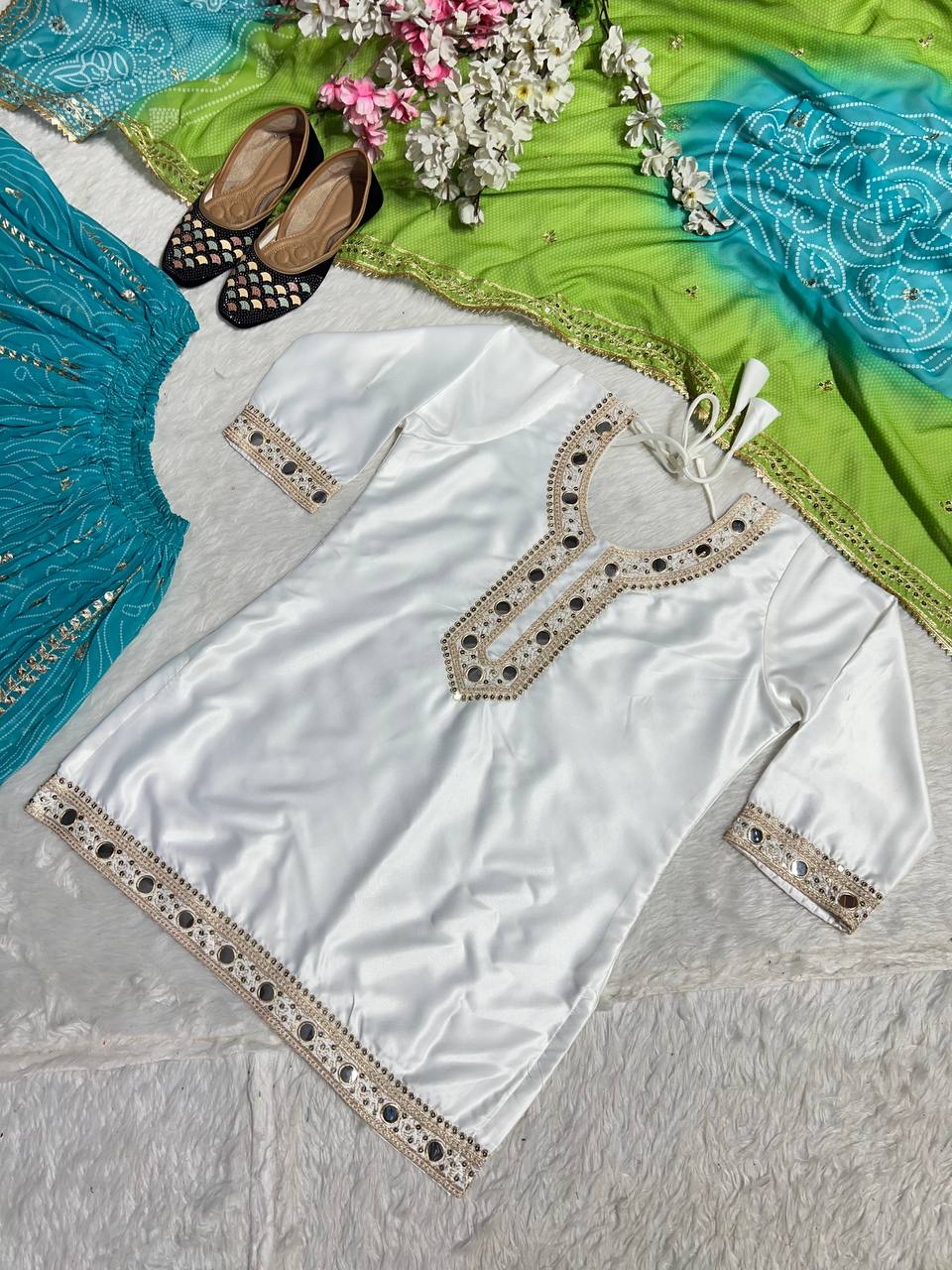 White Glamour Georgette Sharara Suit with Intricate Embroidery
