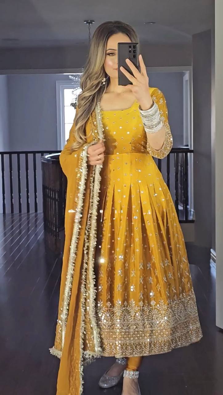 Royal Charm Dual Tone Chinon Silk Anarkali Gown Set