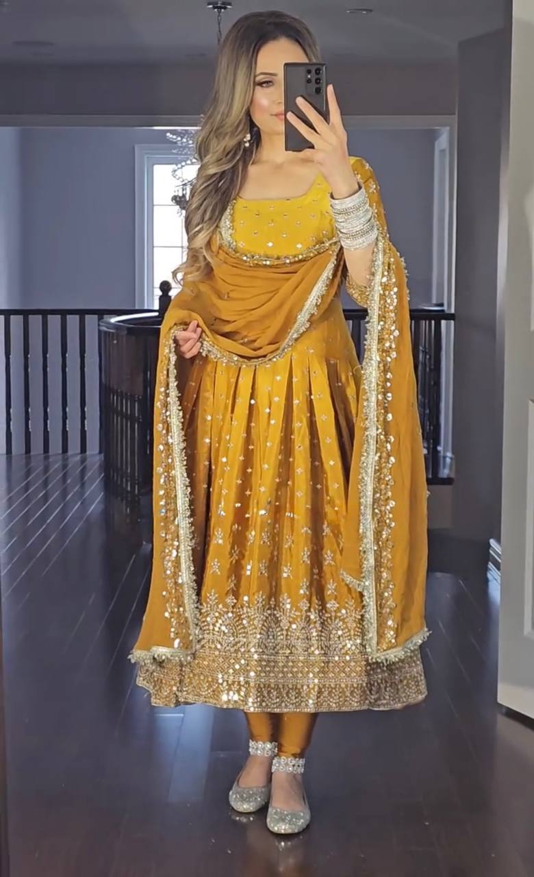 Royal Charm Dual Tone Chinon Silk Anarkali Gown Set