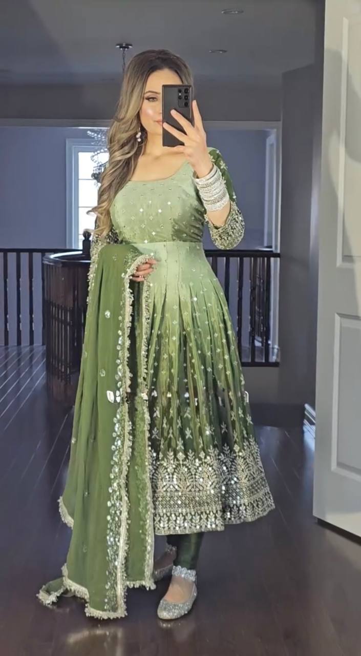 Royal Charm Dual Tone Chinon Silk Anarkali Gown Set