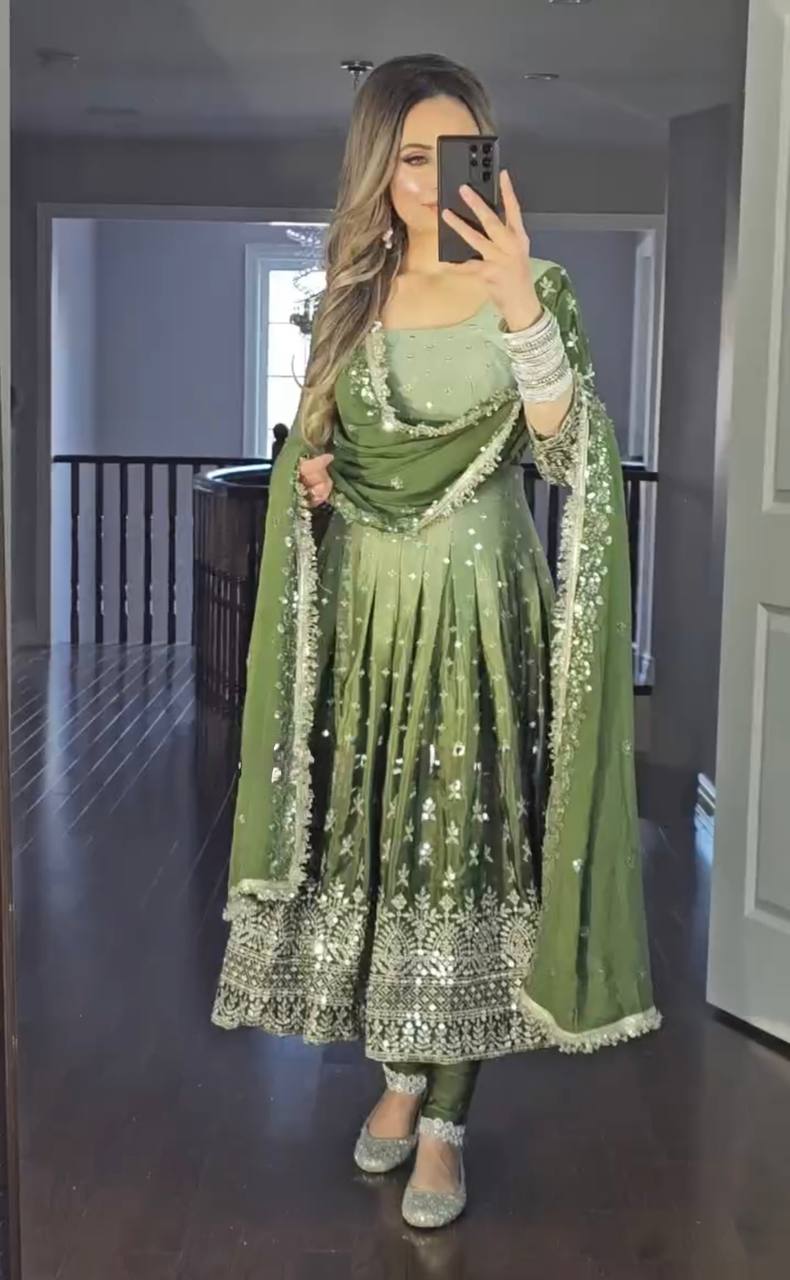 Royal Charm Dual Tone Chinon Silk Anarkali Gown Set