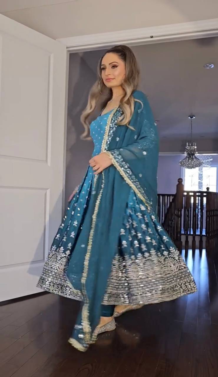 Royal Charm Dual Tone Chinon Silk Anarkali Gown Set