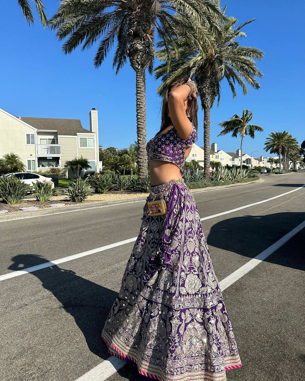 Elegant Lehenga with Thread Embroidery Sequins Work, and Lace Border Detailing