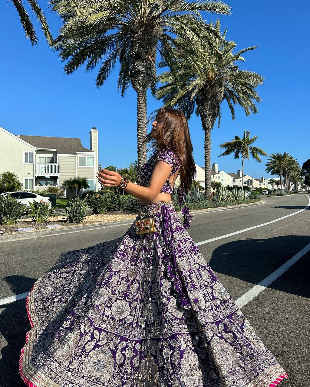 Elegant Lehenga with Thread Embroidery Sequins Work, and Lace Border Detailing