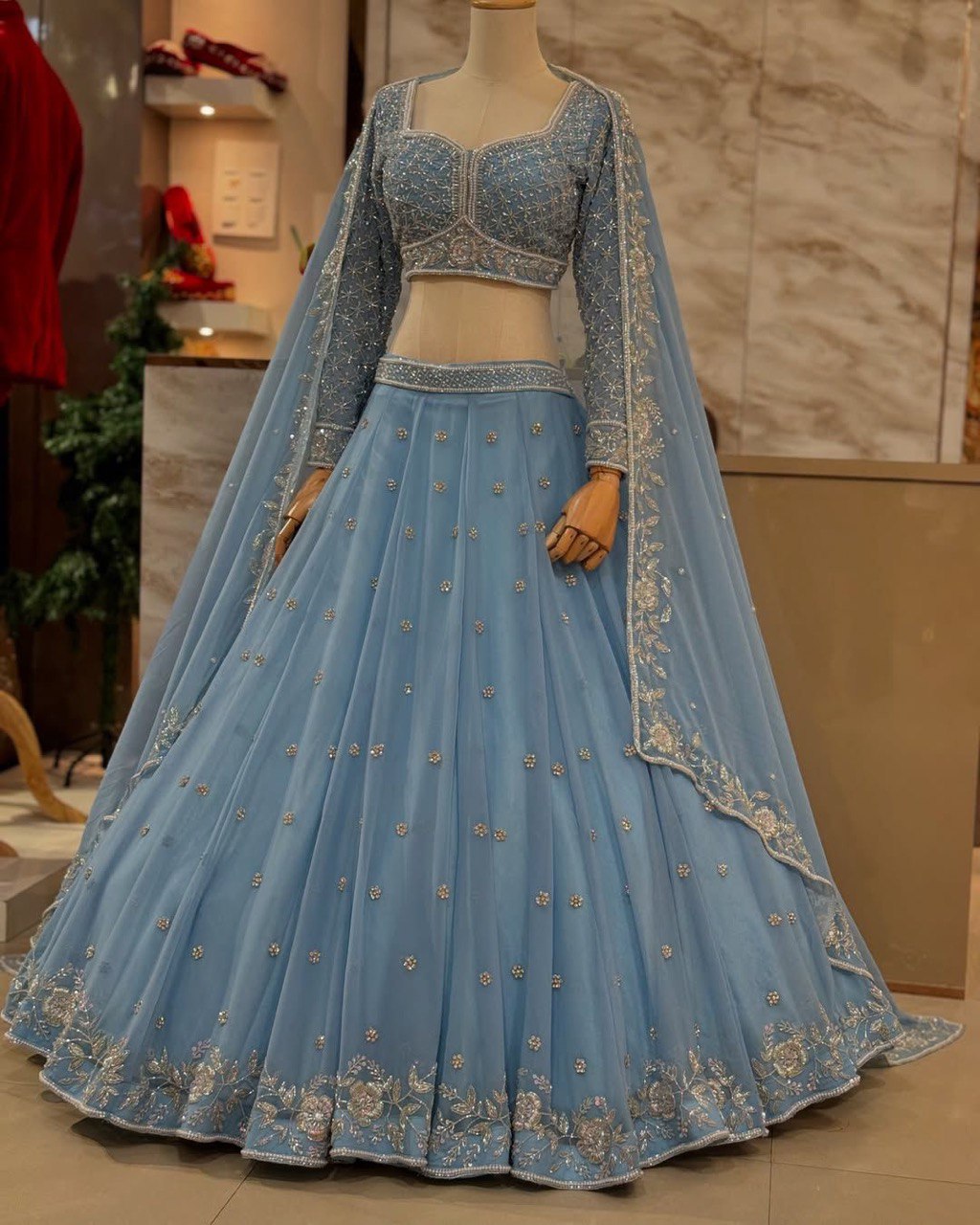 Beautiful Fox Georgette Lehenga Choli Set designed with elegant embroidery