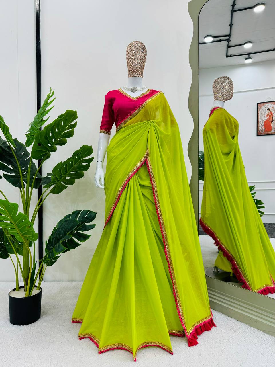 Premium Mul Cotton Saree with Designer Blouse and Pallu Latkan