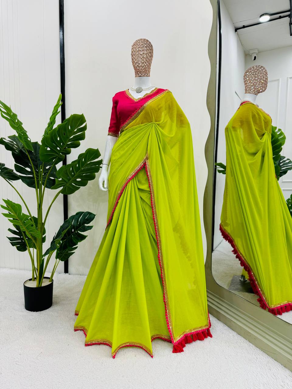 Premium Mul Cotton Saree with Designer Blouse and Pallu Latkan