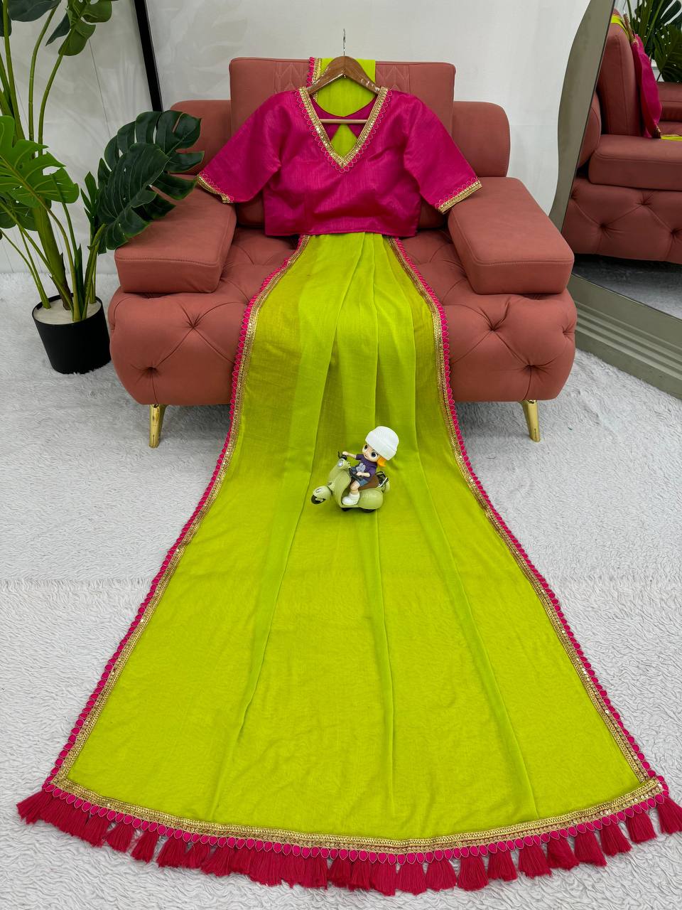 Premium Mul Cotton Saree with Designer Blouse and Pallu Latkan