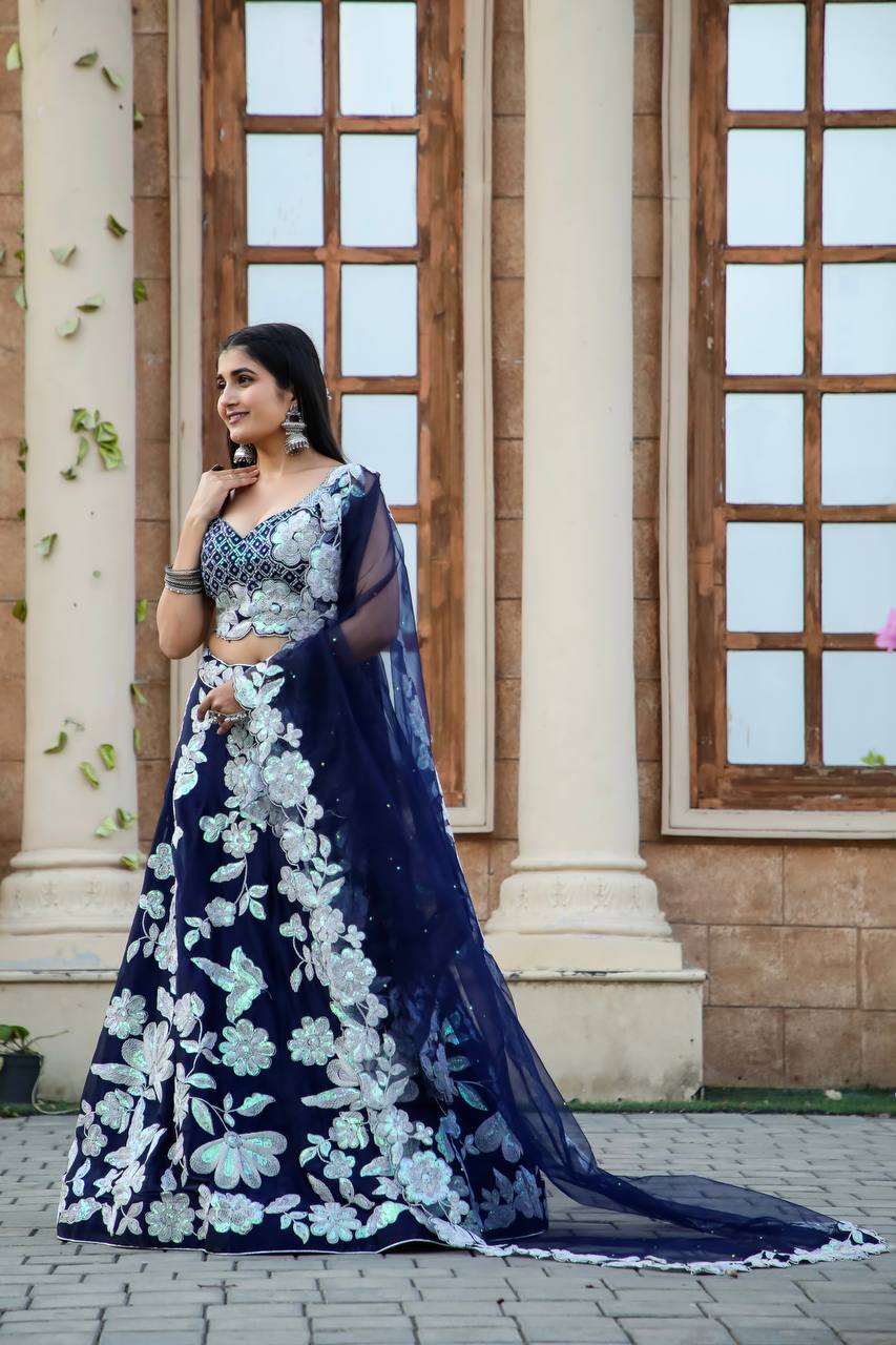 Blue Engagement Wear Lehenga Georgette and Dori Work for Timeless Charm