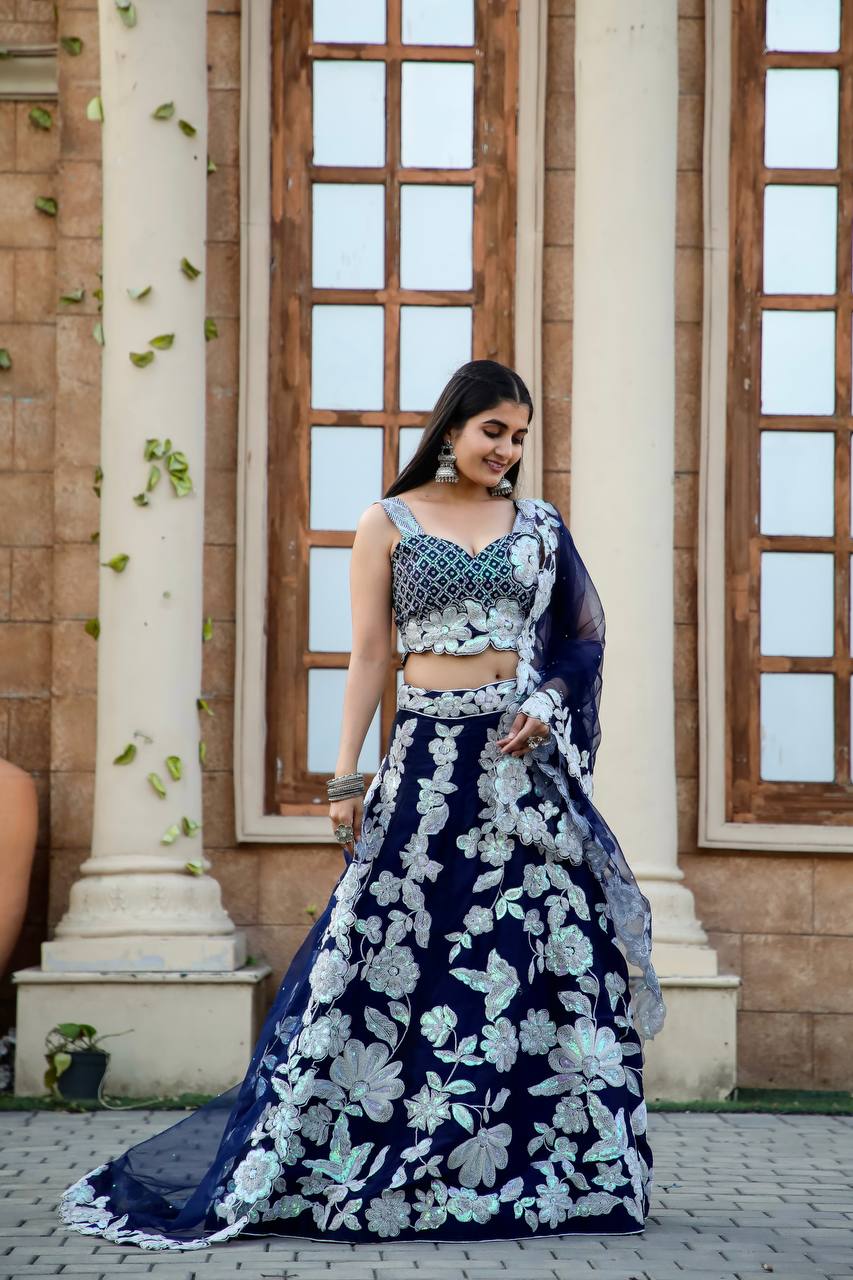 Blue Engagement Wear Lehenga Georgette and Dori Work for Timeless Charm