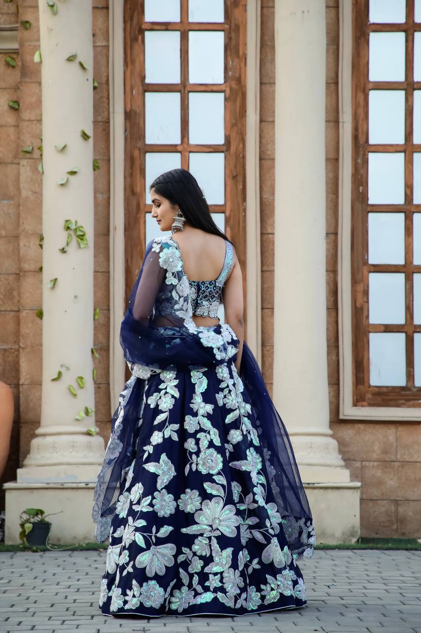 Blue Engagement Wear Lehenga Georgette and Dori Work for Timeless Charm