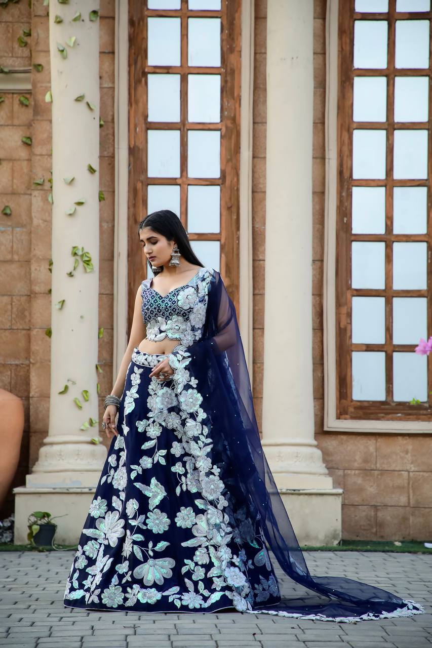 Blue Engagement Wear Lehenga Georgette and Dori Work for Timeless Charm