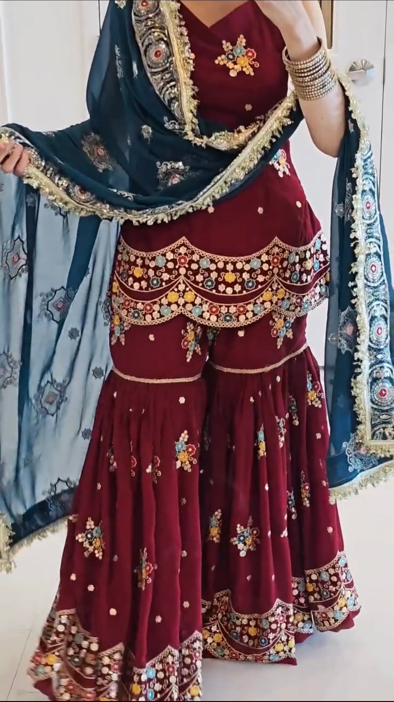 Elegant Faux Georgette Sharara Palazzo Set with Embroidery & Sequence Work