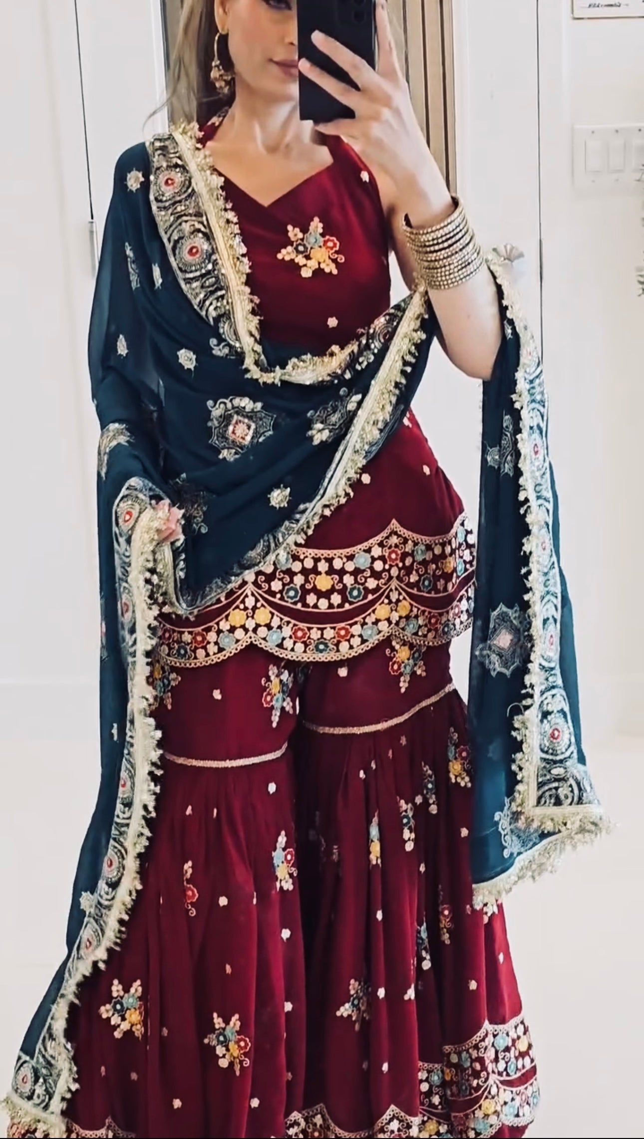 Elegant Faux Georgette Sharara Palazzo Set with Embroidery & Sequence Work