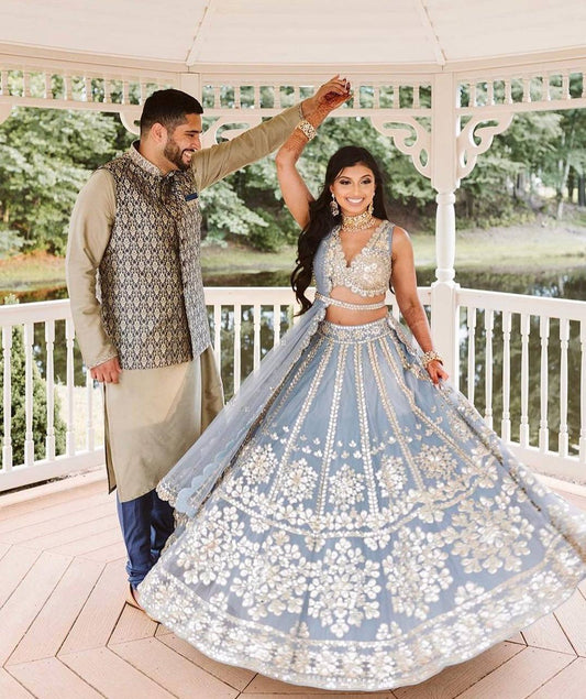 Designer Gray Lehenga Choli for Engagement and Wedding Celebrations