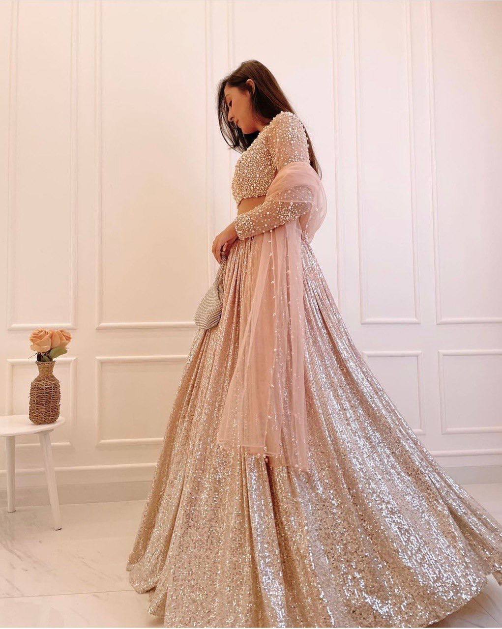 Designer Lehenga Choli with Statement Full Sleeve Crop Top