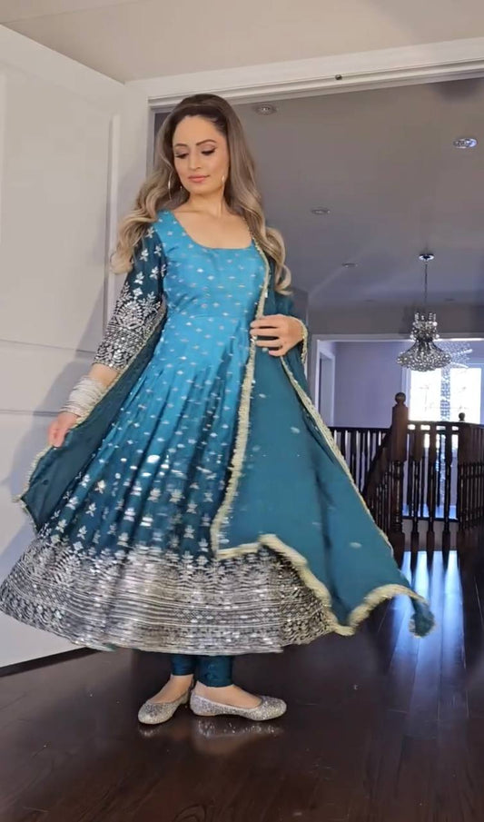 Royal Charm Dual Tone Chinon Silk Anarkali Gown Set