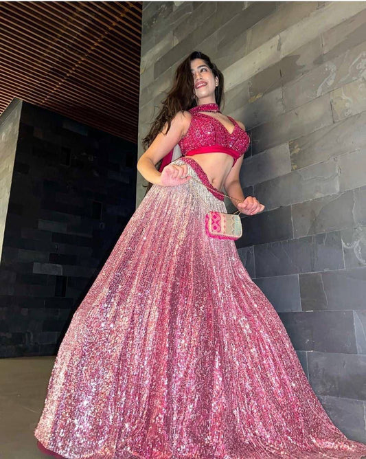 Elegant Pink Lehenga with Heavy Sequins for Festive Vibes