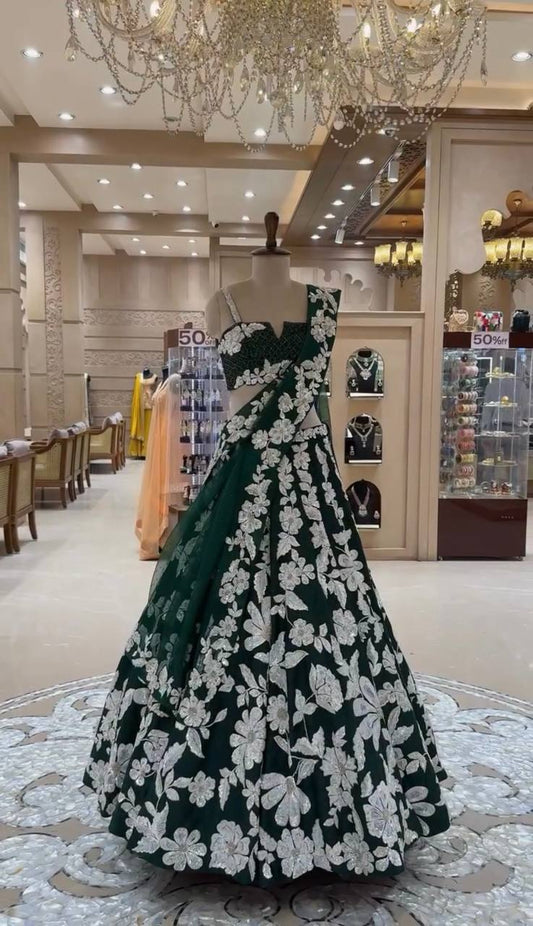 Green Engagement Wear Lehenga Georgette and Dori Work for Timeless Charm