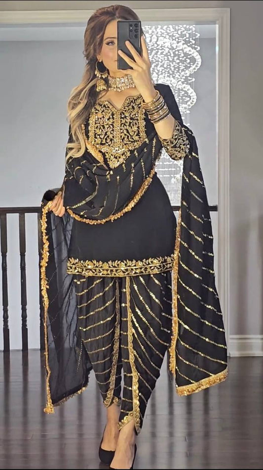 Designer Dhoti Style Suit in Heavy Pure Chinon with 5mm Sequence Embroidery Work