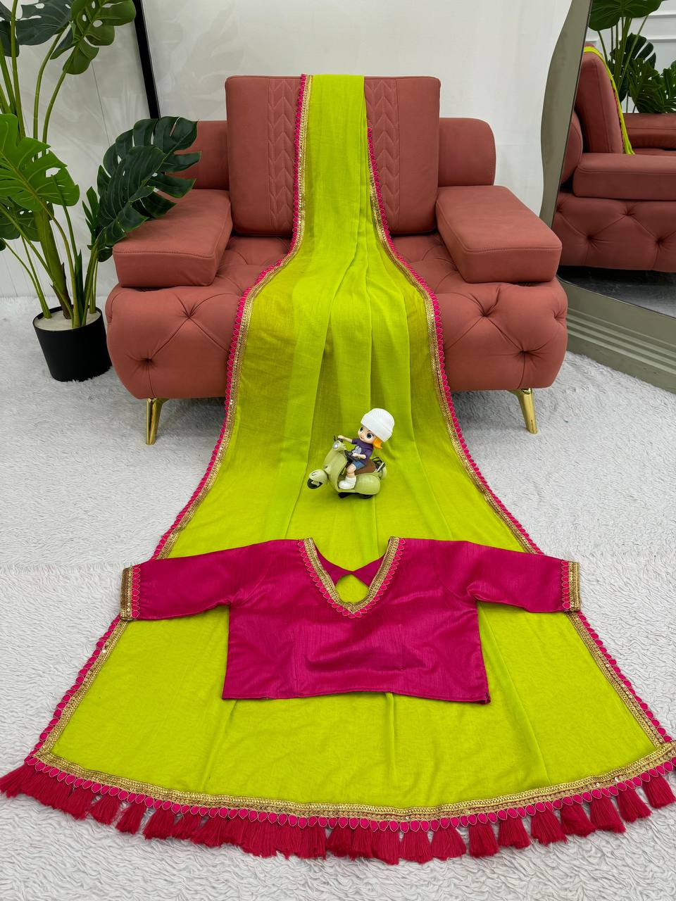 Premium Mul Cotton Saree with Designer Blouse and Pallu Latkan
