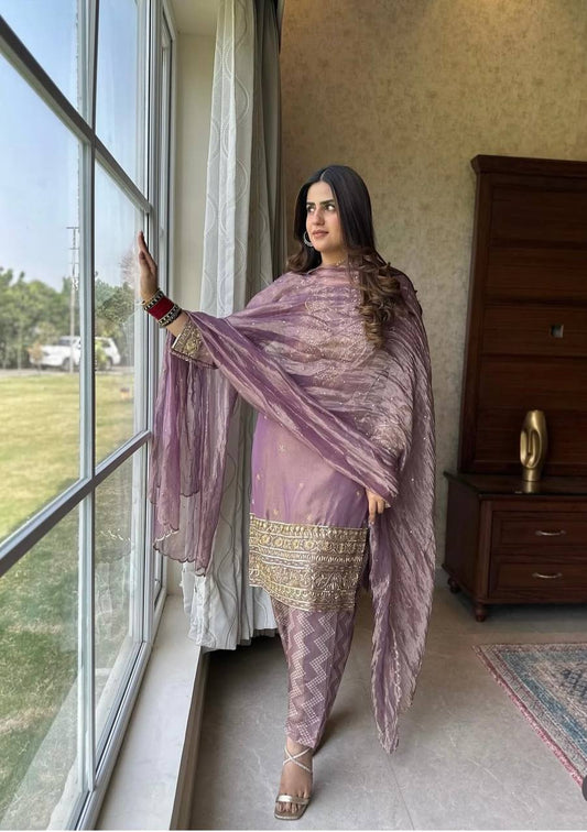 Pure Twin Tissue Net Embroidered Suit Set