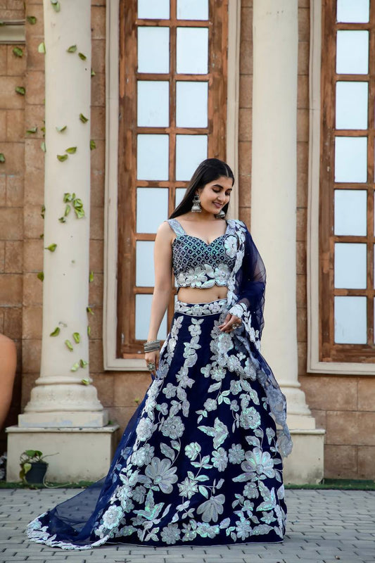 Blue Engagement Wear Lehenga Georgette and Dori Work for Timeless Charm