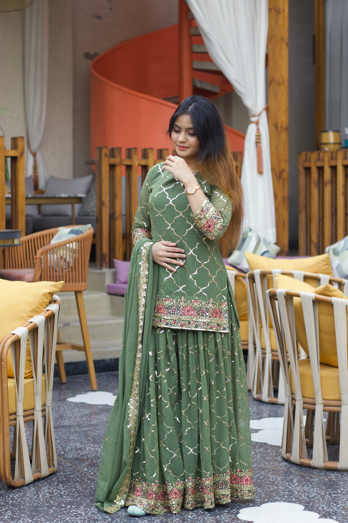 Glamorous Faux Georgette Sharara Palazzo Set with 5mm Sequence Embroidery Work