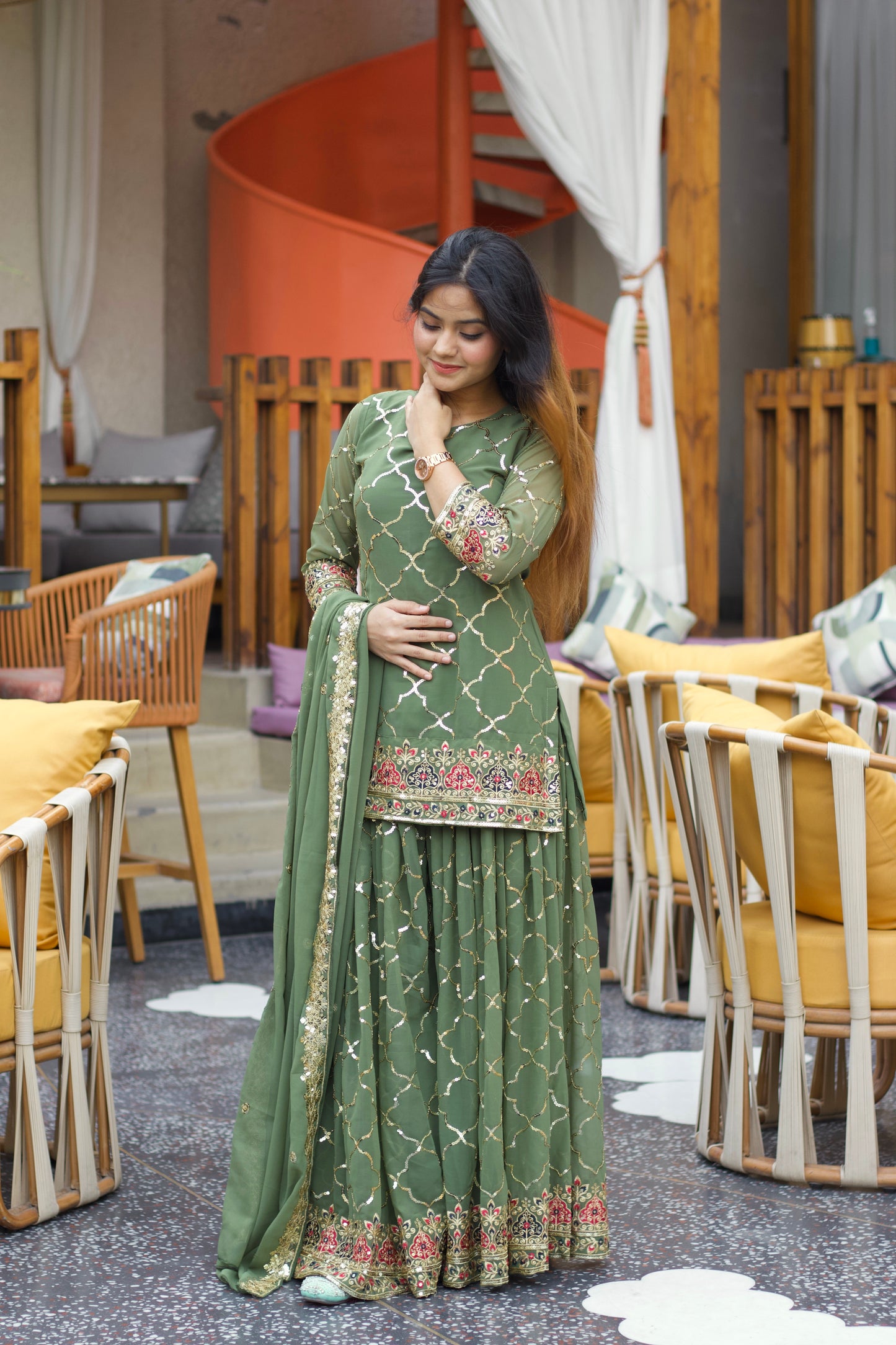 Glamorous Faux Georgette Sharara Palazzo Set with 5mm Sequence Embroidery Work
