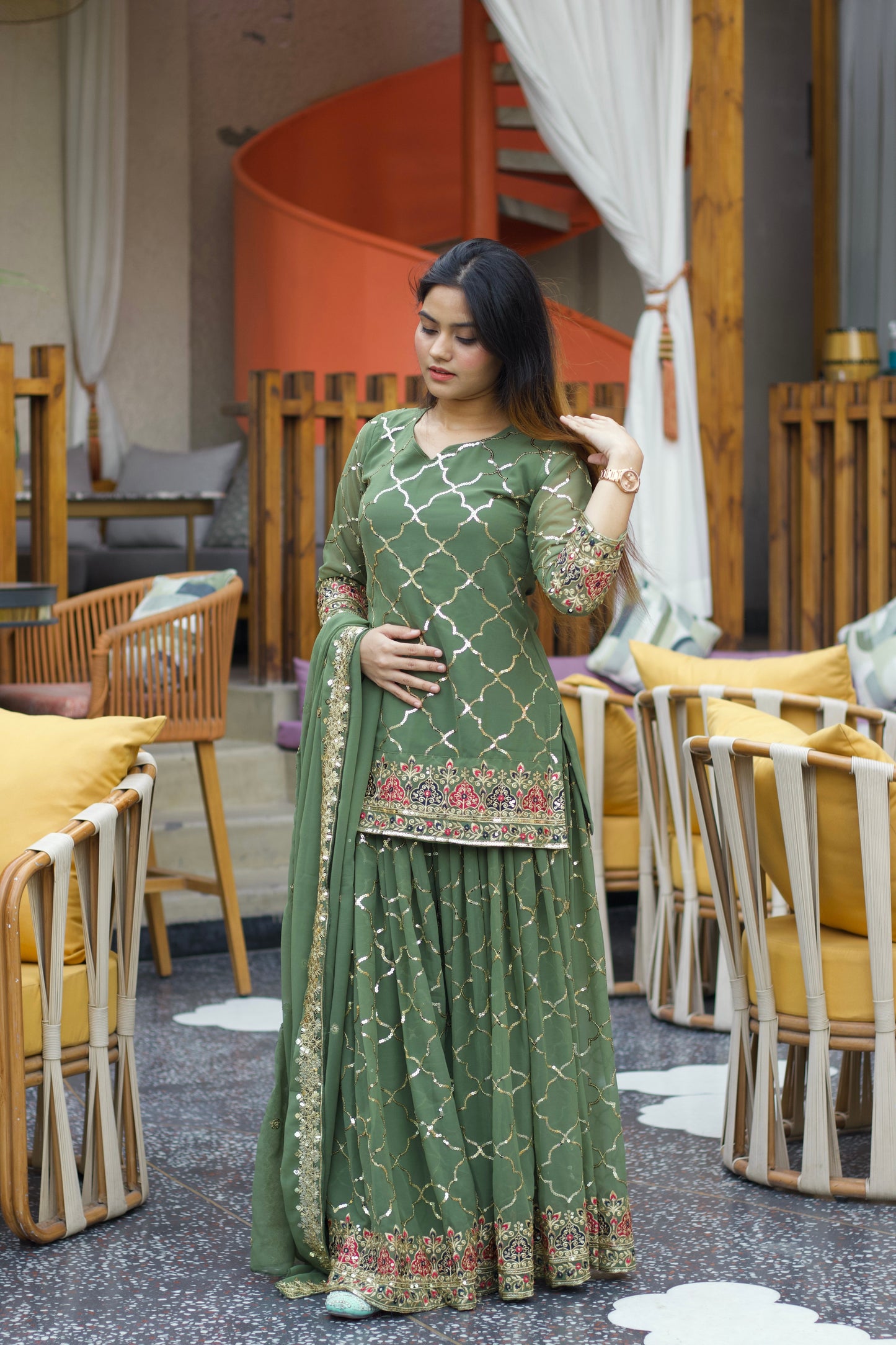 Glamorous Faux Georgette Sharara Palazzo Set with 5mm Sequence Embroidery Work